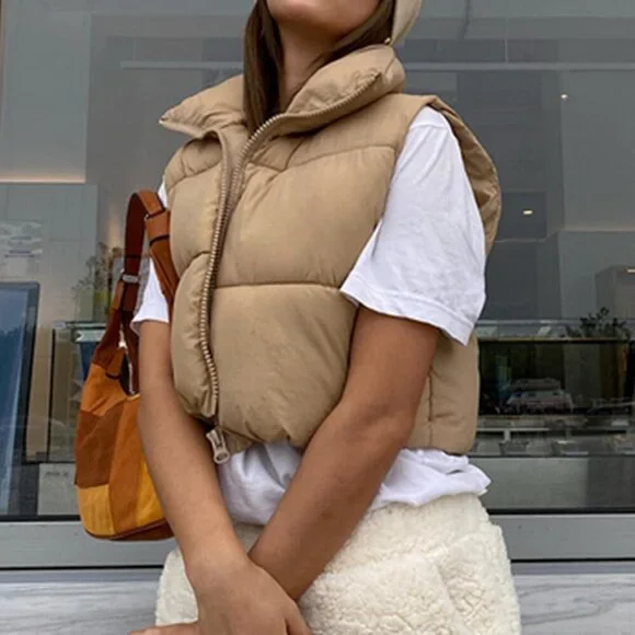 Women's Puffer Vest Lightweight Cotton Quilted Sleeveless Zip Up Casual Wear - Picture 3 of 7